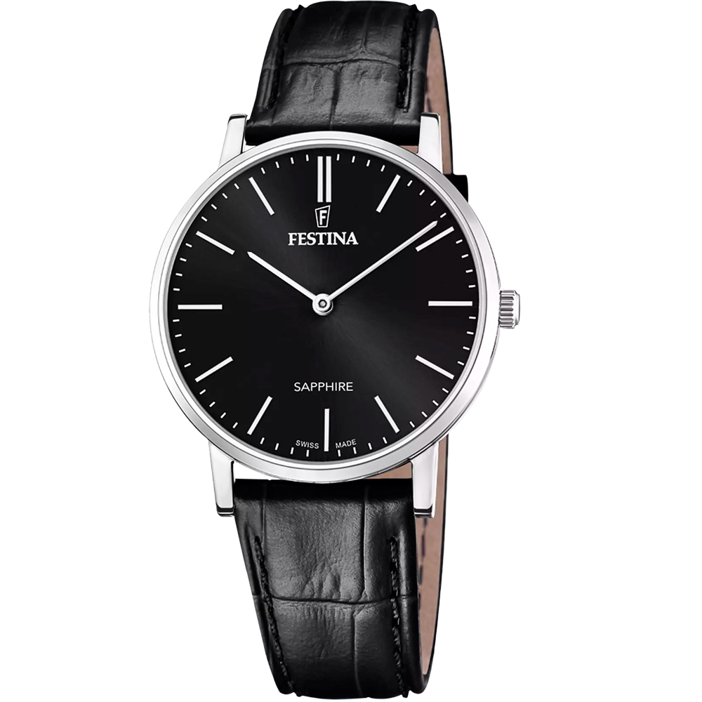 CLASSIC SWISS MENS STEEL BLACK LEATHER