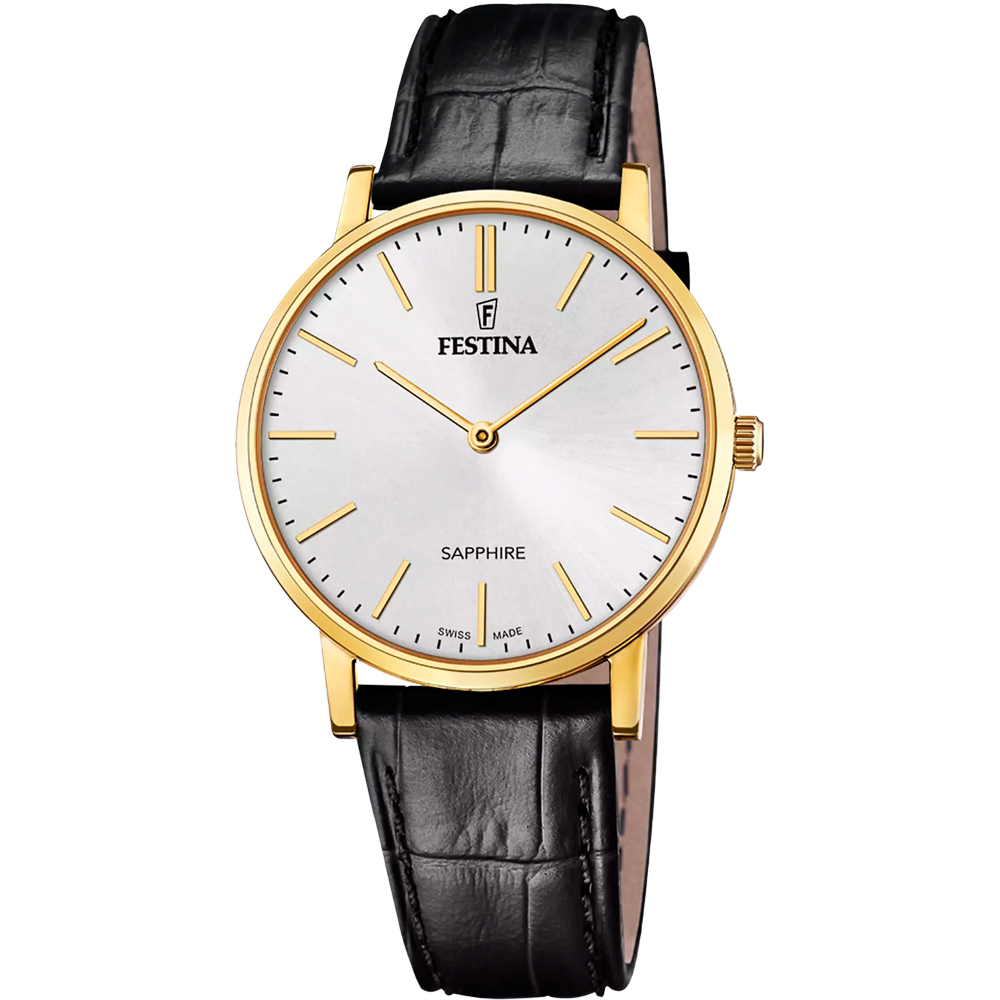 CLASSIC SWISS MENS WHITE DIAL BLACK LEATHER 
