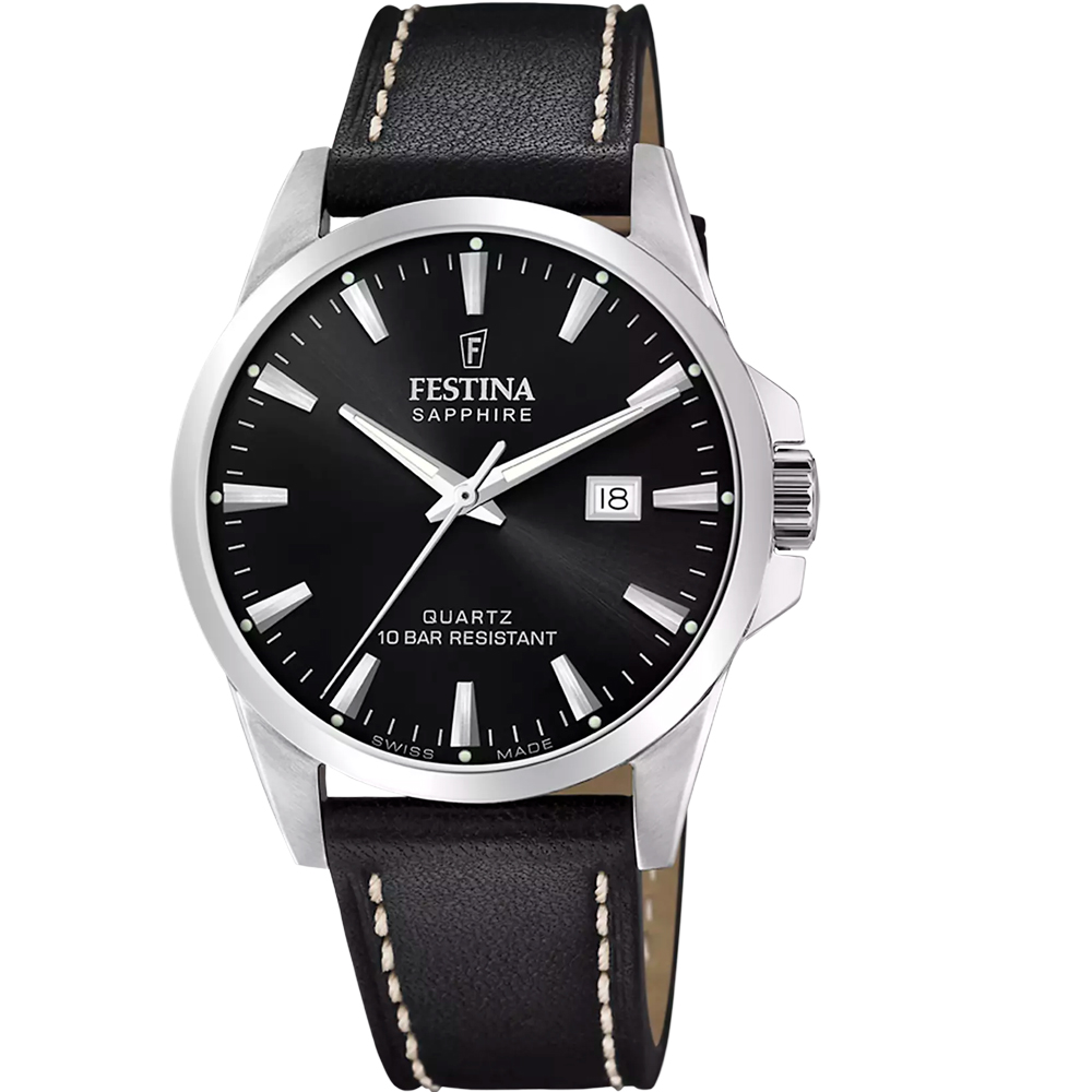 CLASSIC SWISS MENS BLACK STEEL BLACK LEATHER