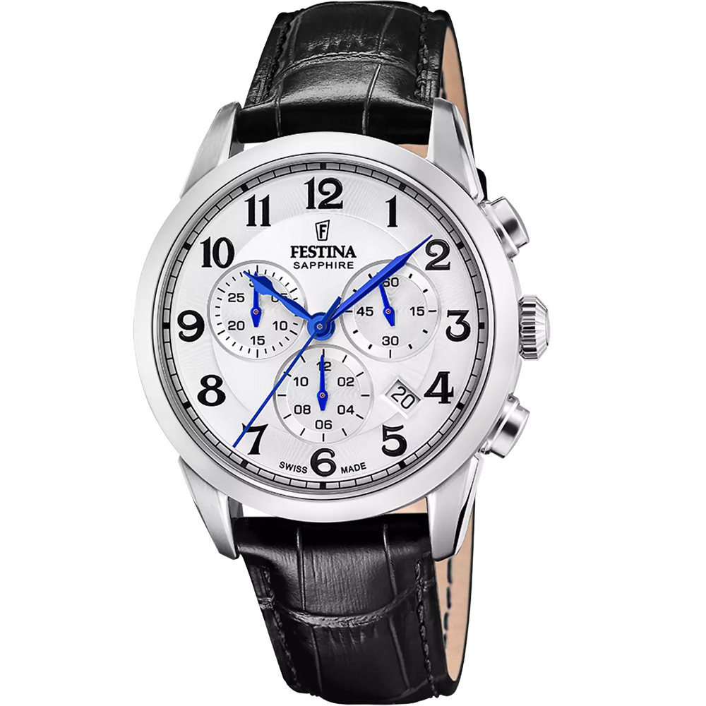 CHRONO SWISS MENS WHITE DIAL BLACK LEATHER