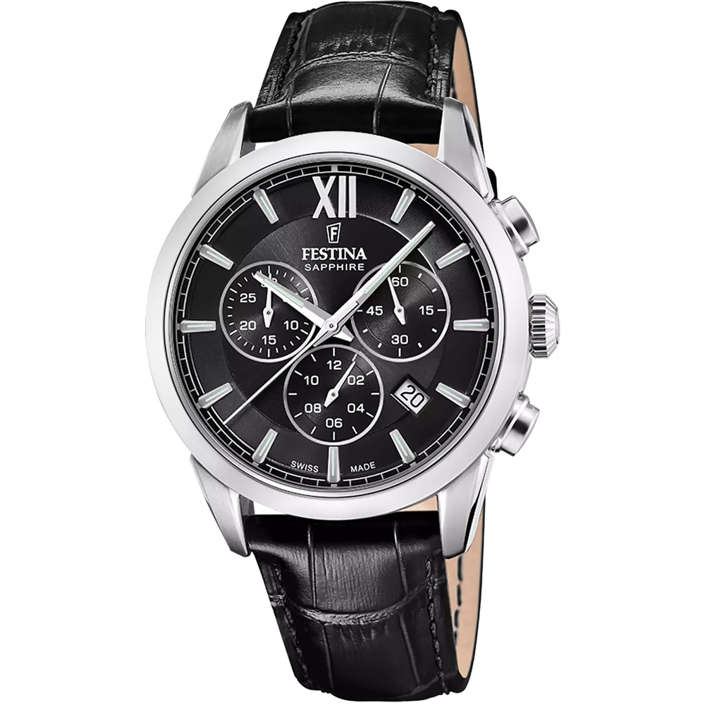 CHRONO SWISS MENS BLACK DIAL BLACK LEATHER