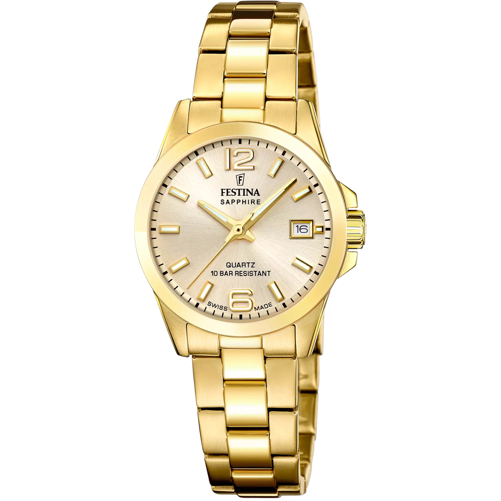 CLASSIC SWISS WOMENS GOLD DIAL GOLD STEEL 