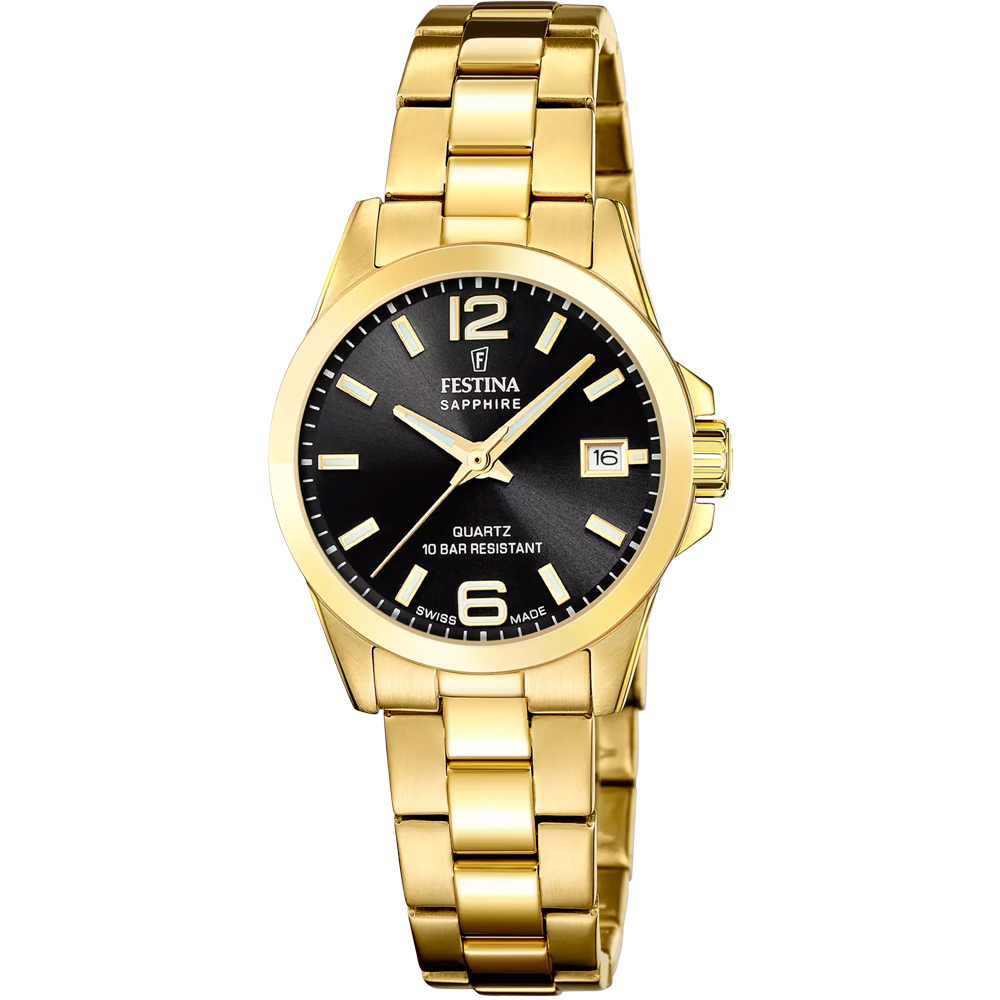 CLASSIC SWISS WOMENS BLACK GOLD PVD STEEL