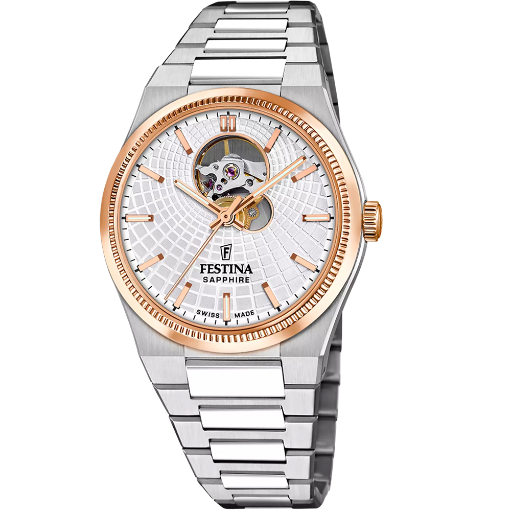 RIVE SWISS MENS SQ ROSE GOLD SILVER STEEL