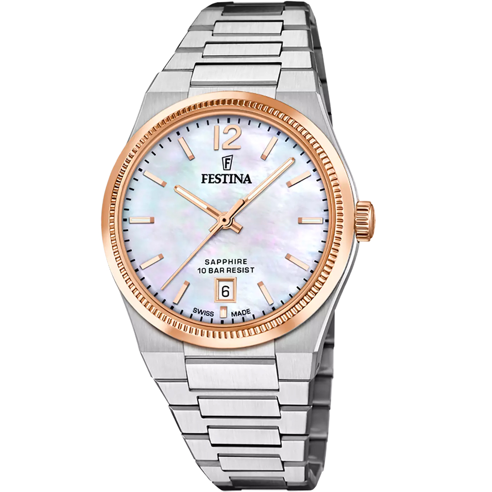 RIVE SWISS WOMENS BEIGE ROSE GOLD STEEL