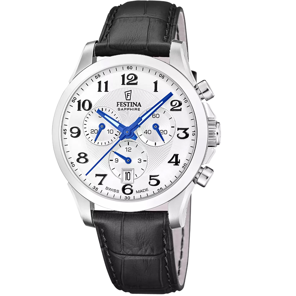 CHRONO SWISS MENS WHITE DIAL BLACK LEATHER