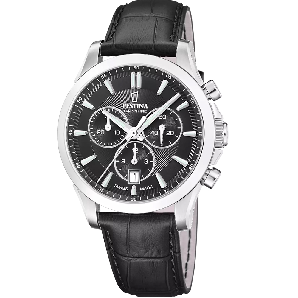 CHRONO SWISS MENS BLACK DIAL BLACK LEATHER