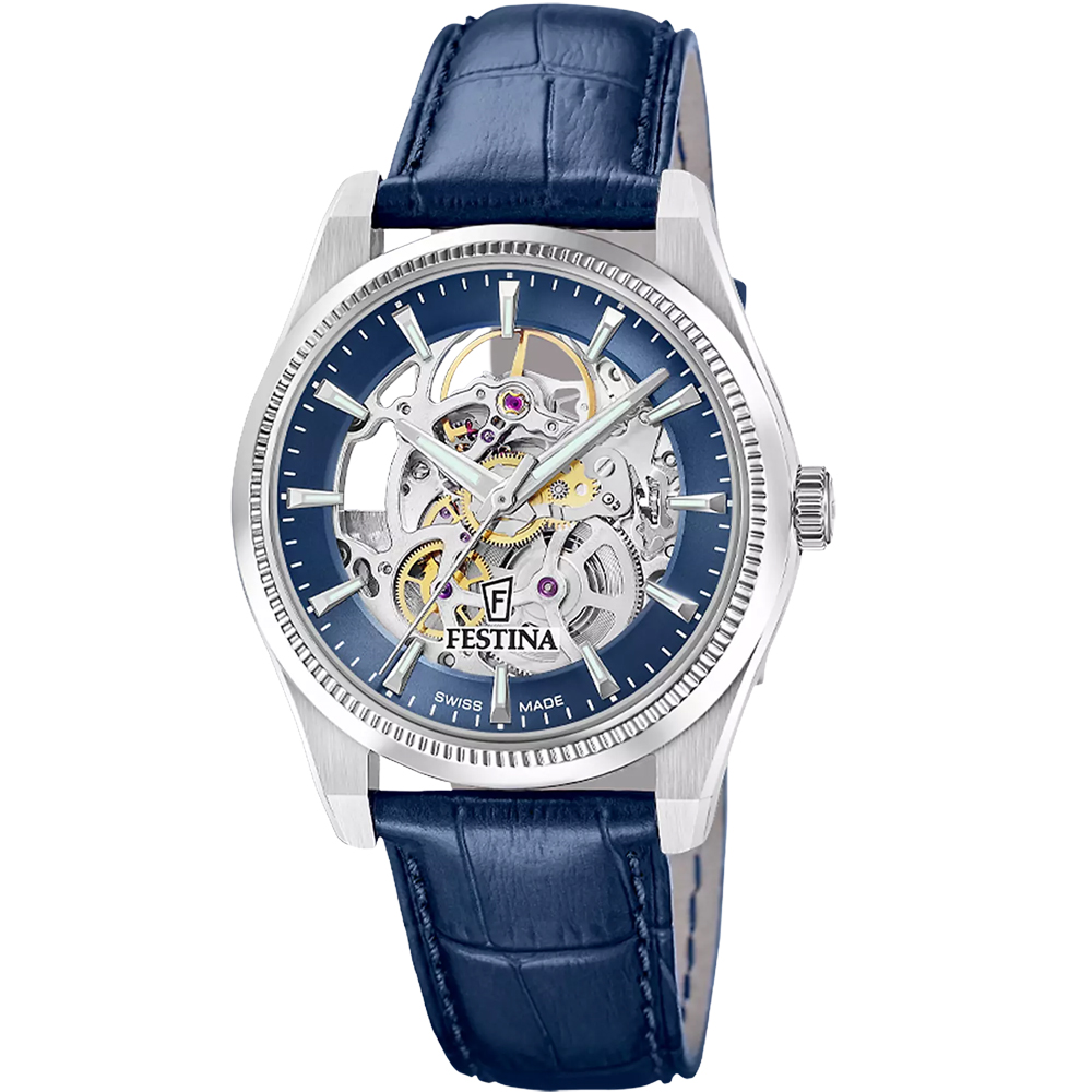 RIVE SWISS MENS SQ BLUE STEEL BLUE LEATHER