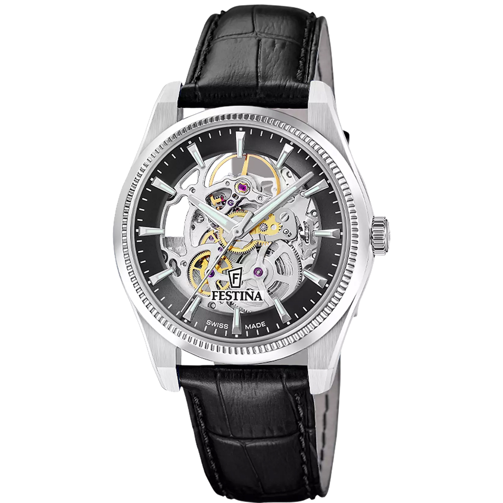 RIVE SWISS MENS SQ AUTOMATIC BLACK LEATHER