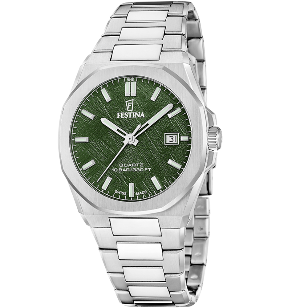 CLASSIC SWISS MENS GREEN DIAL SILVER STEEL 
