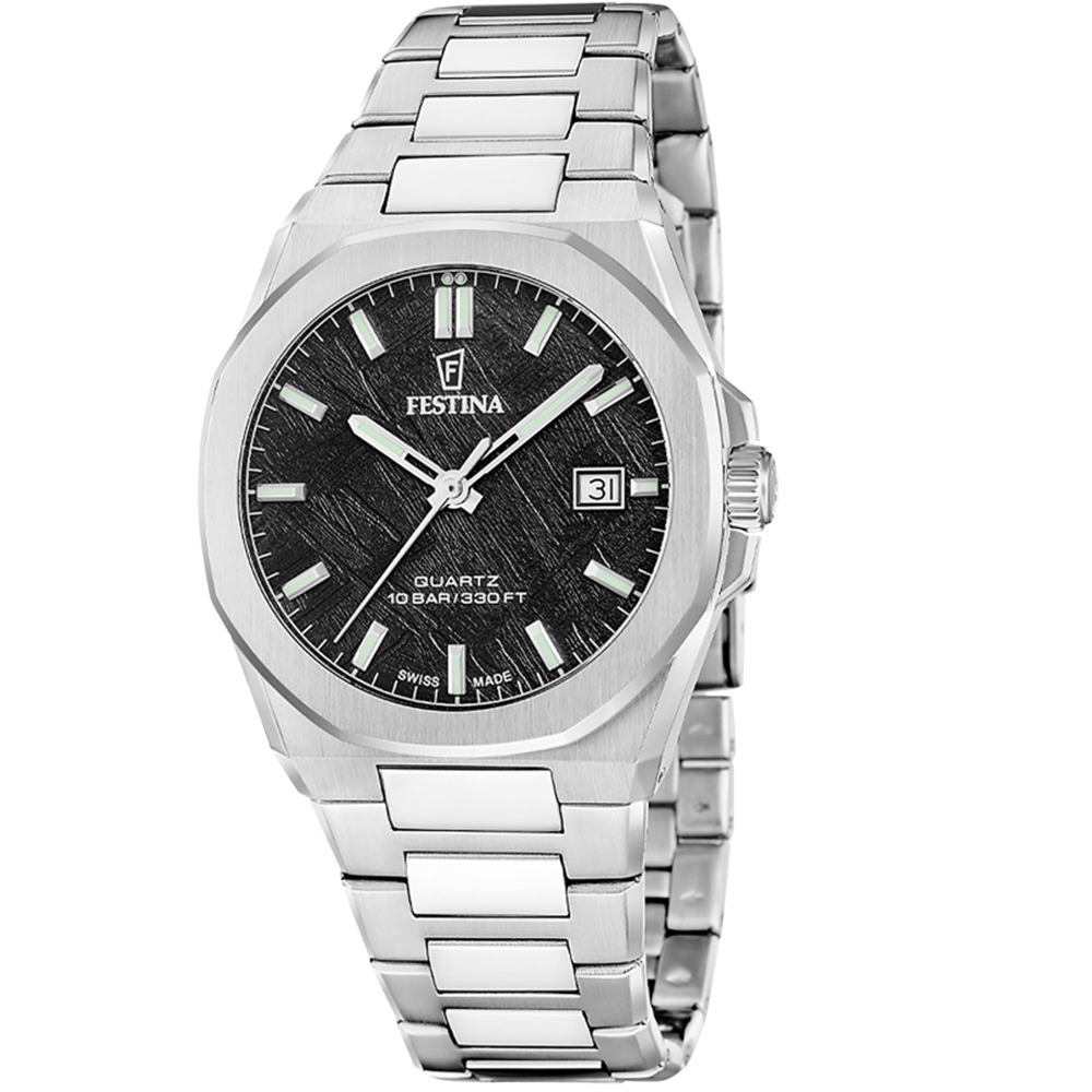 CLASSIC SWISS MENS BLACK DIAL SILVER STEEL