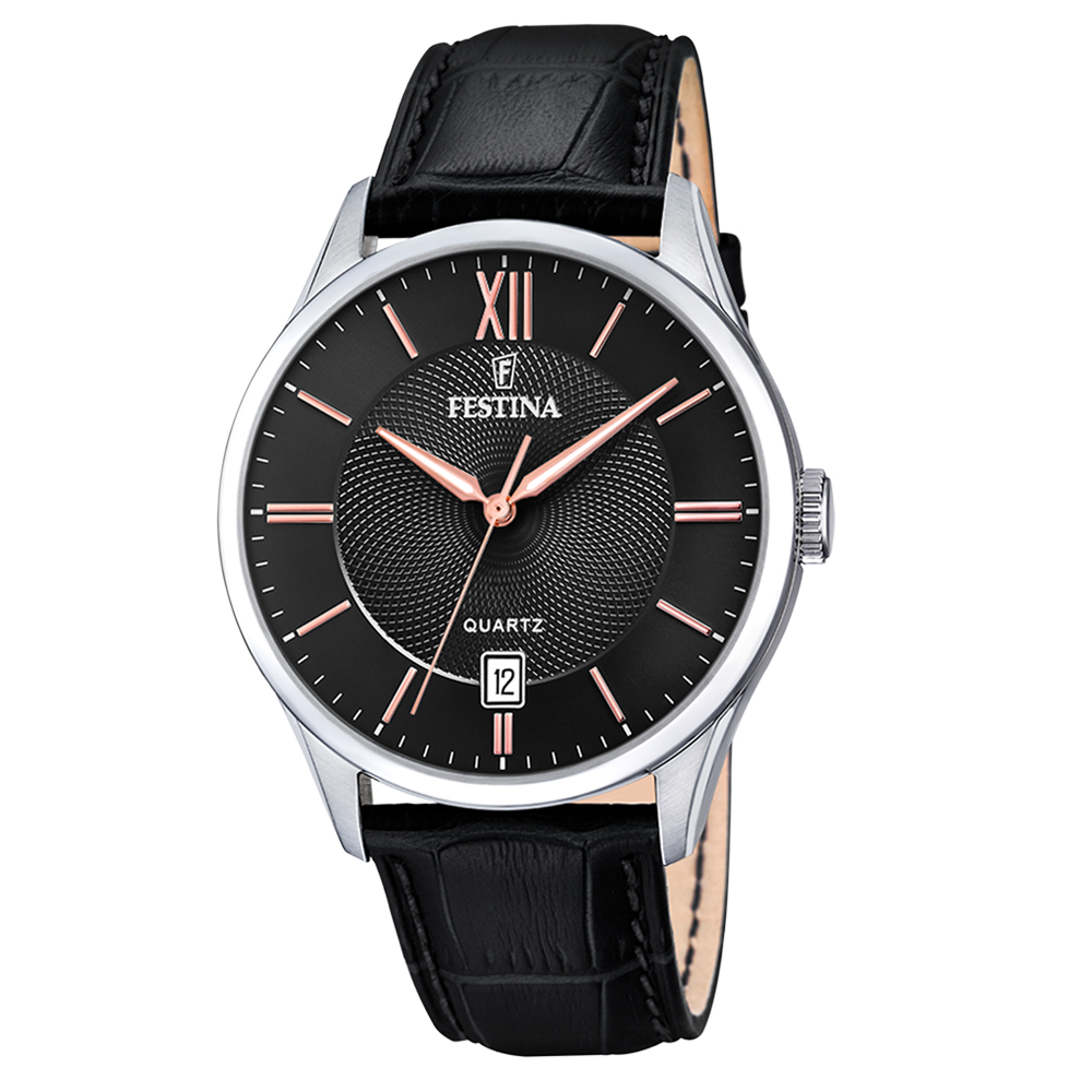 CLASSIC MENS BLACK DIAL BLACK LEATHER 