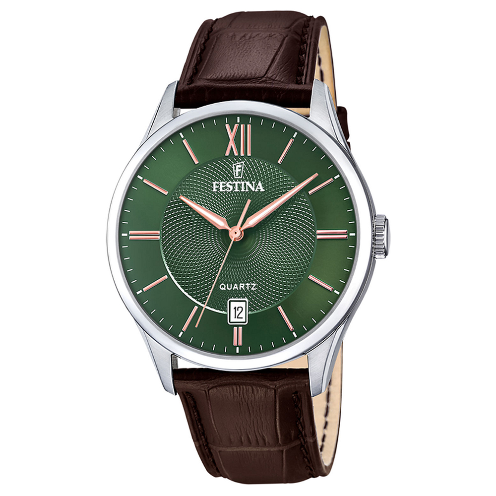 CLASSIC MENS GREEN DIAL BROWN LEATHER