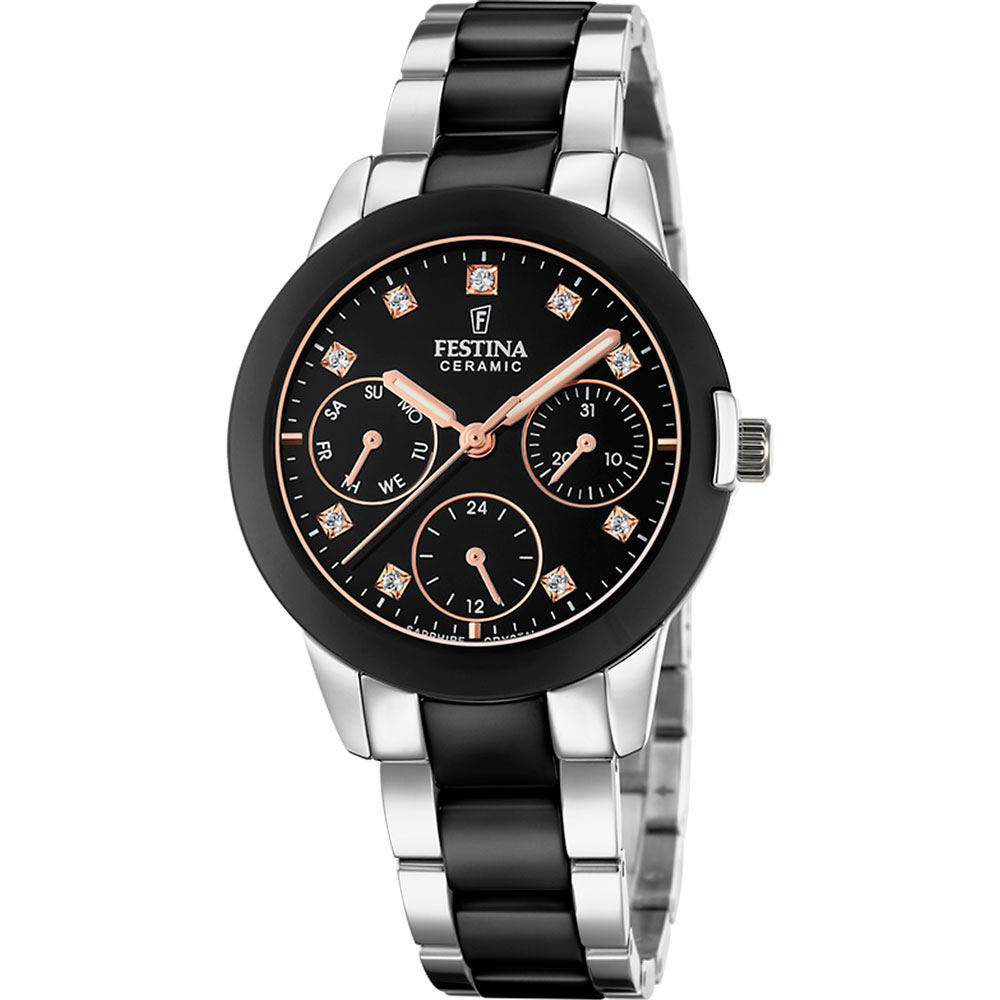 CERAMIC WOMENS BLACK DIAL BLACK STEEL 