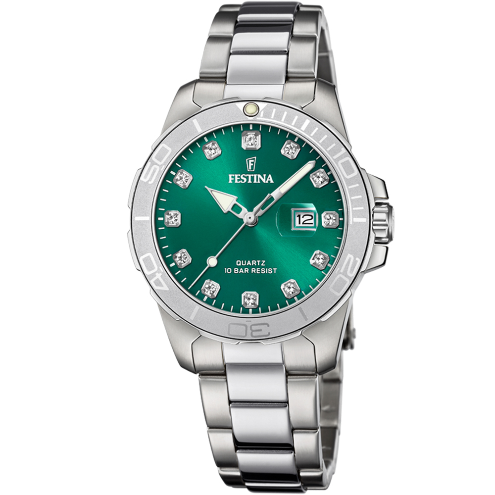 BOYFRIEND WOMENS GREEN DIAL SILVER STEEL 