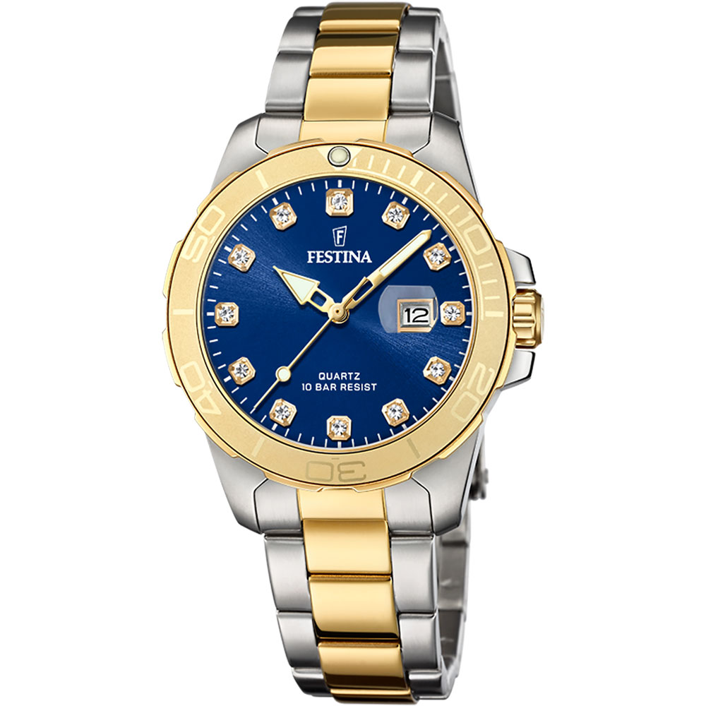 BOYFRIEND WOMENS BLUE DIAL TWO-TONE STEEL 