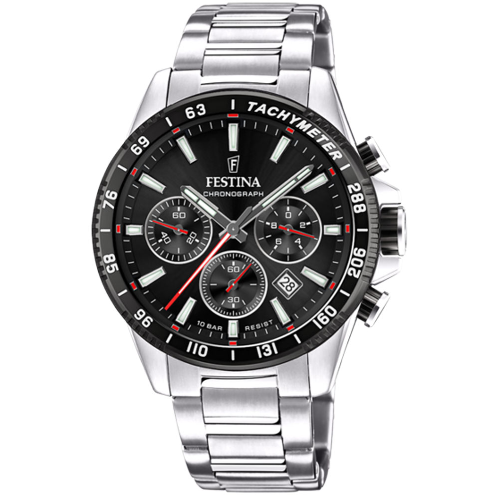 TIMELESS CHRONOGRAPH MENS BLACK DIAL SILVER STEEL 