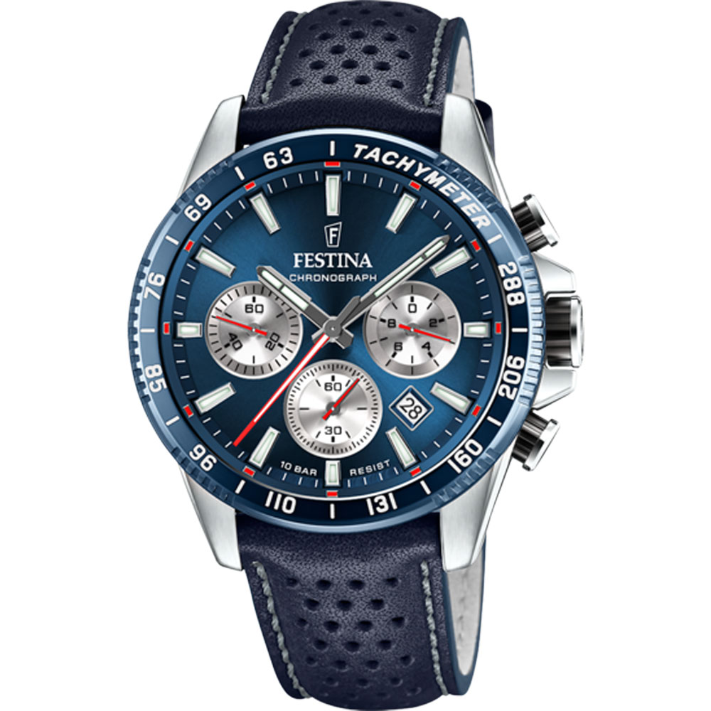 TIMELESS CHRONOGRAPH MENS BLUE DIAL BLUE LEATHER 