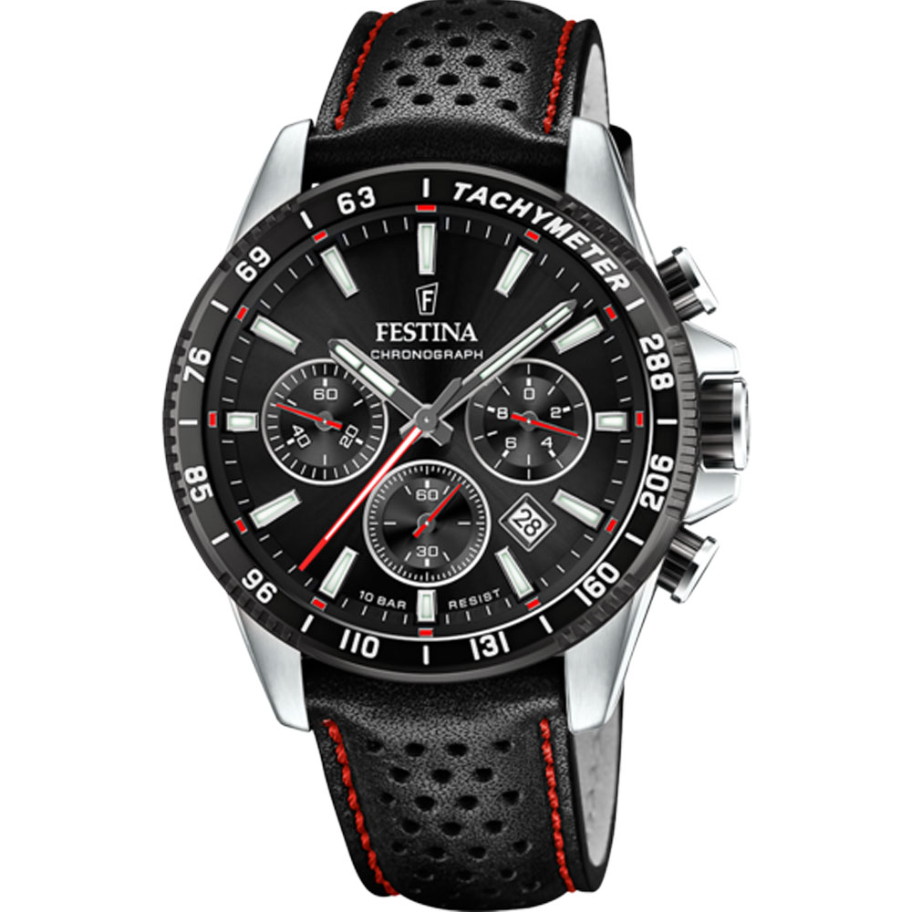 TIMELESS CHRONOGRAPH MENS BLACK DIAL BLACK LEATHER 