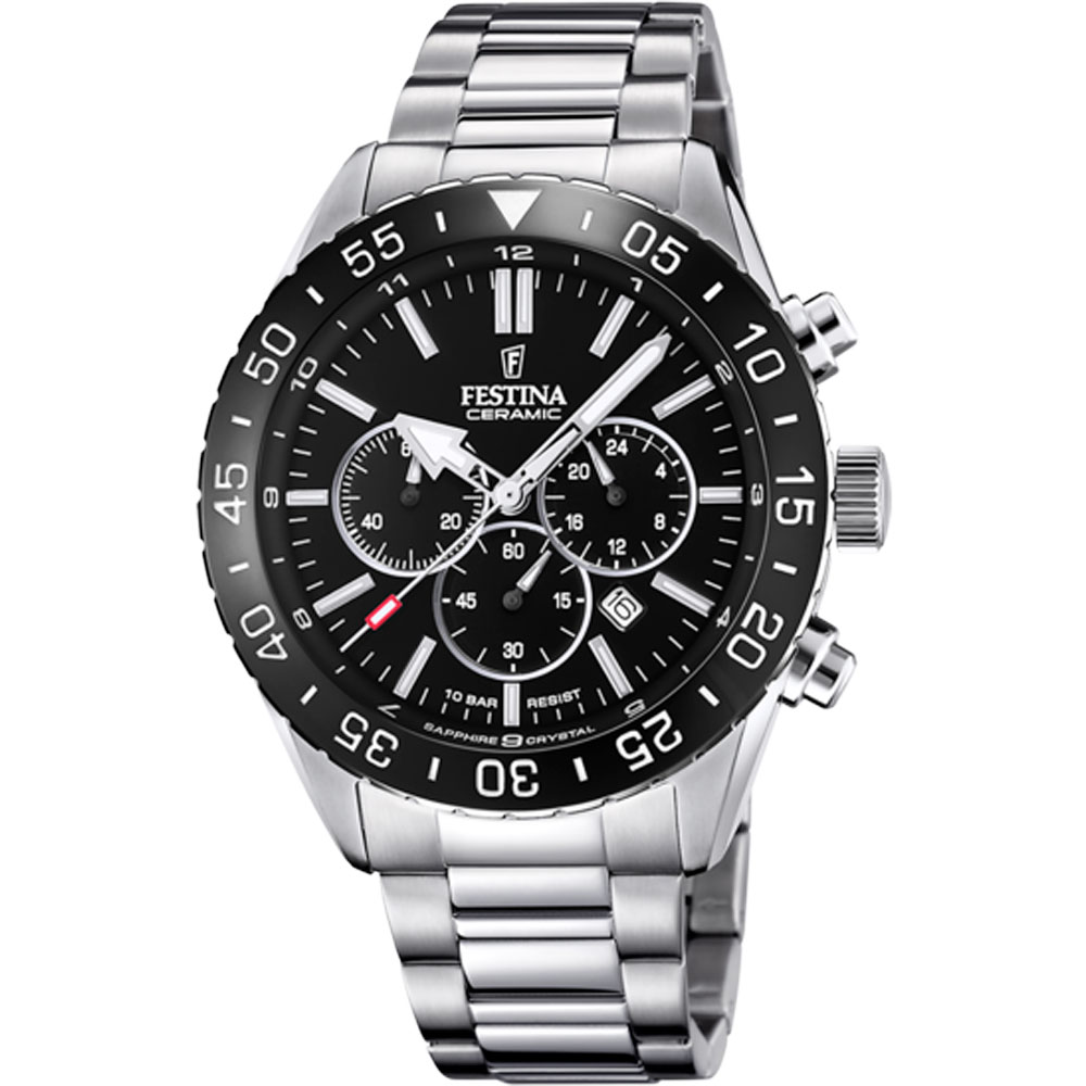CERAMIC MENS BLACK DIAL SILVER STEEL 