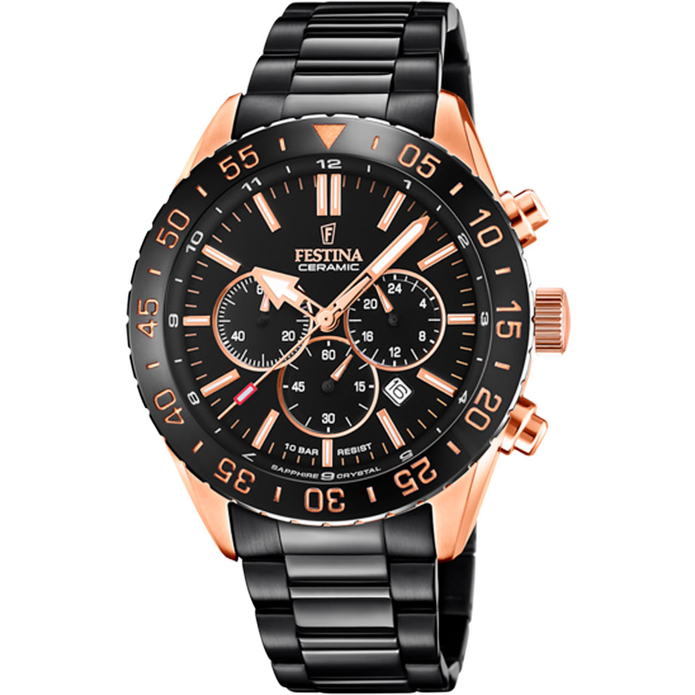 CERAMIC MENS BLACK DIAL BLACK STEEL 