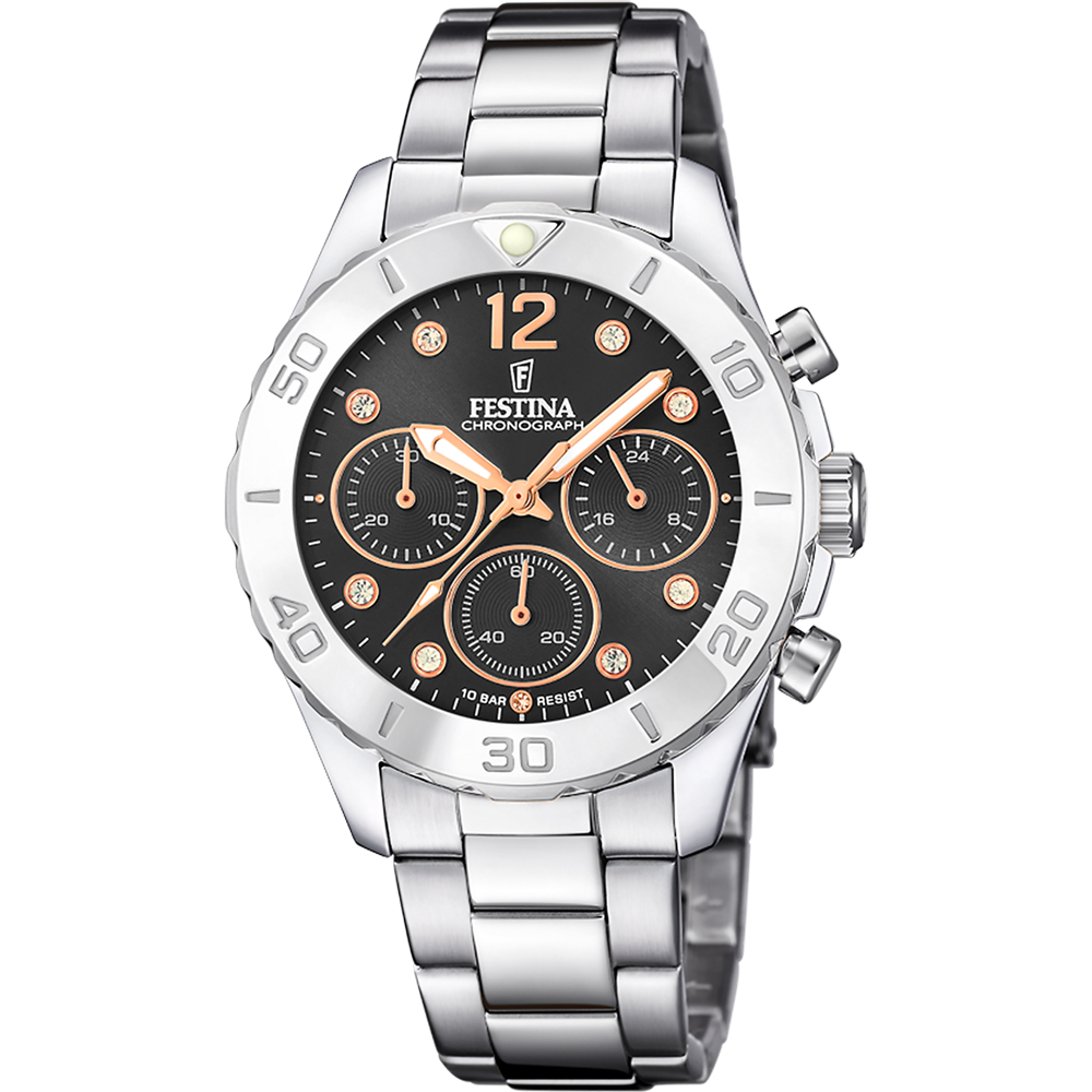BOYFRIEND WOMENS CHRONO BLACK DIAL SILVER STEEL 