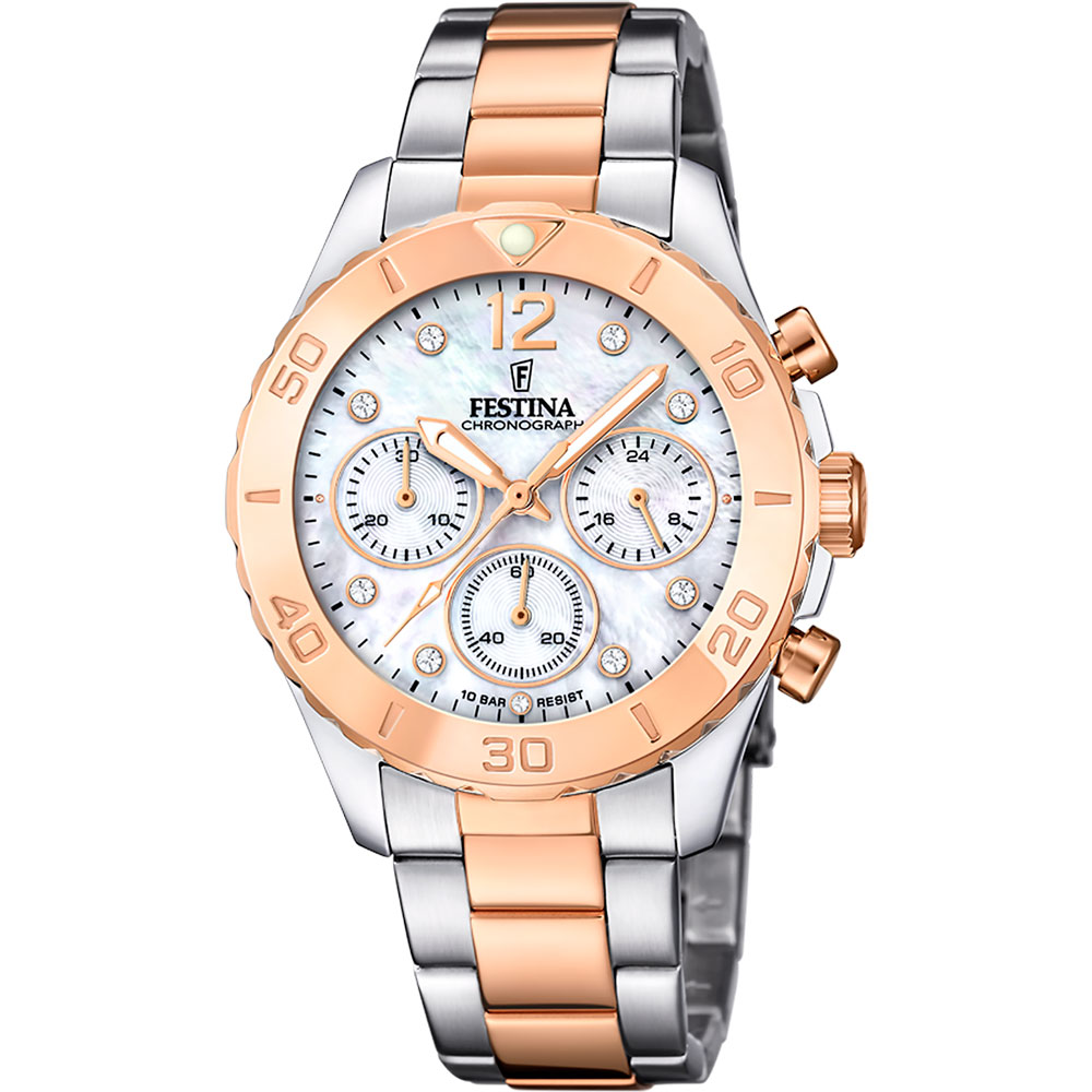 BOYFRIEND WOMENS CHRONO MOP DIAL TWO-TONE STEEL