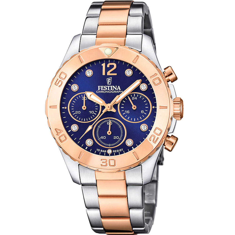 BOYFRIEND WOMENS CHRONO BLUE DIAL TWO-TONE STEEL 