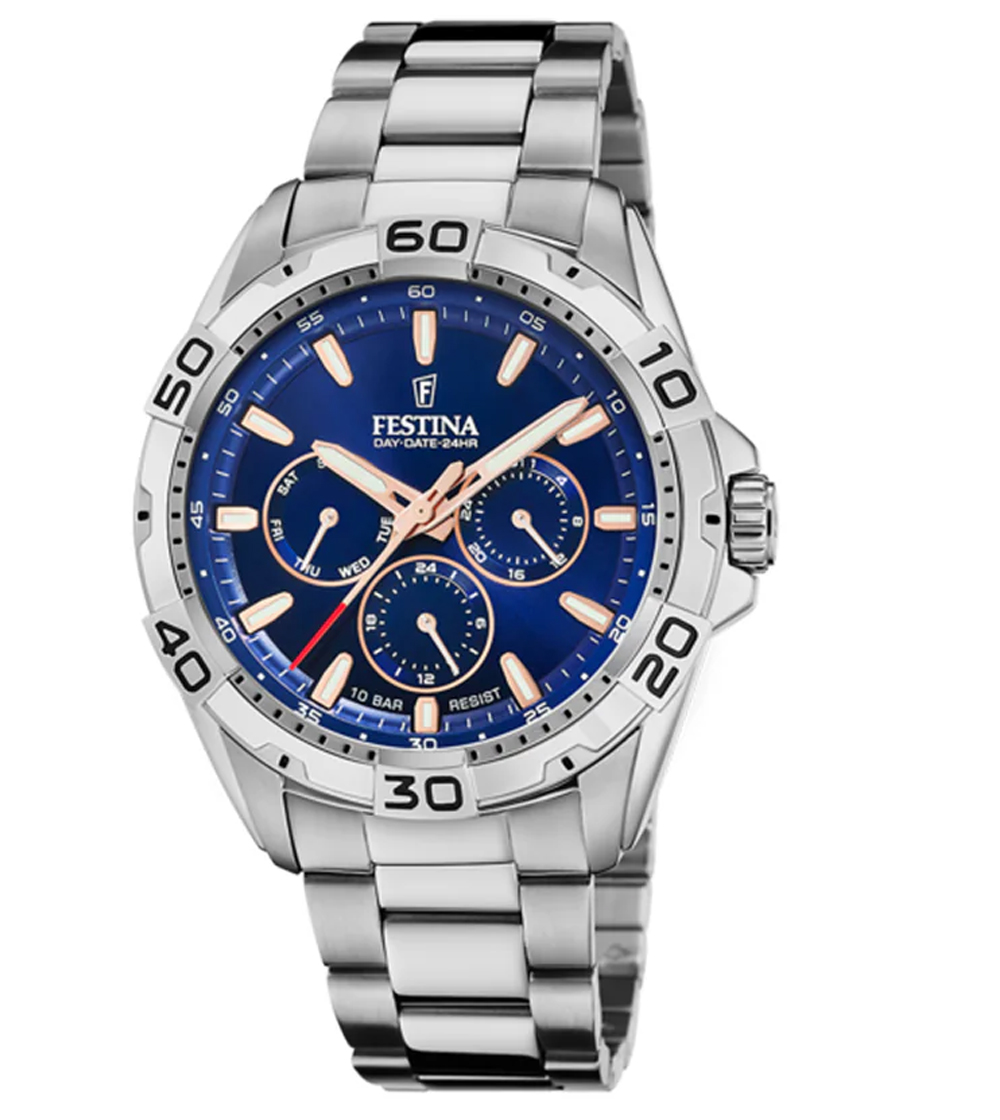 MULTIFUNCTION MENS BLUE DIAL SILVER STEEL 