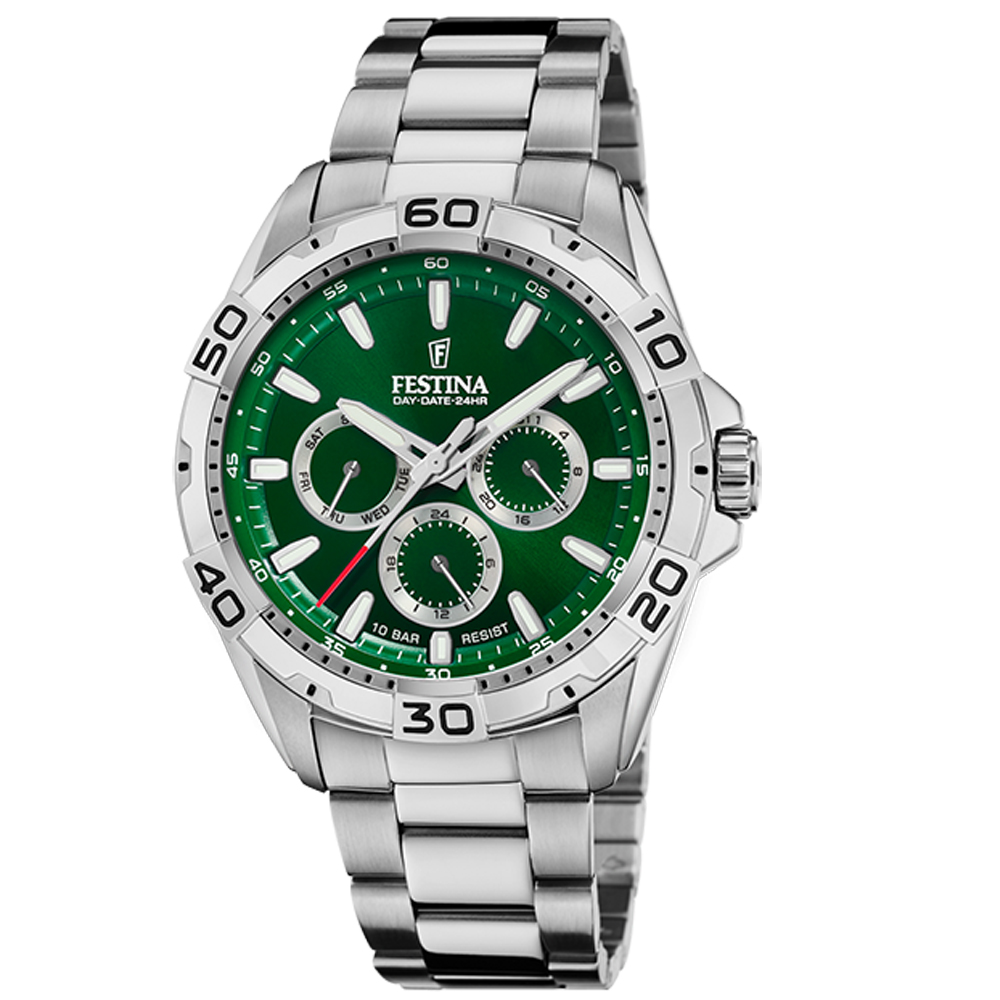 MULTIFUNCTION MENS GREEN DIAL SILVER STEEL 