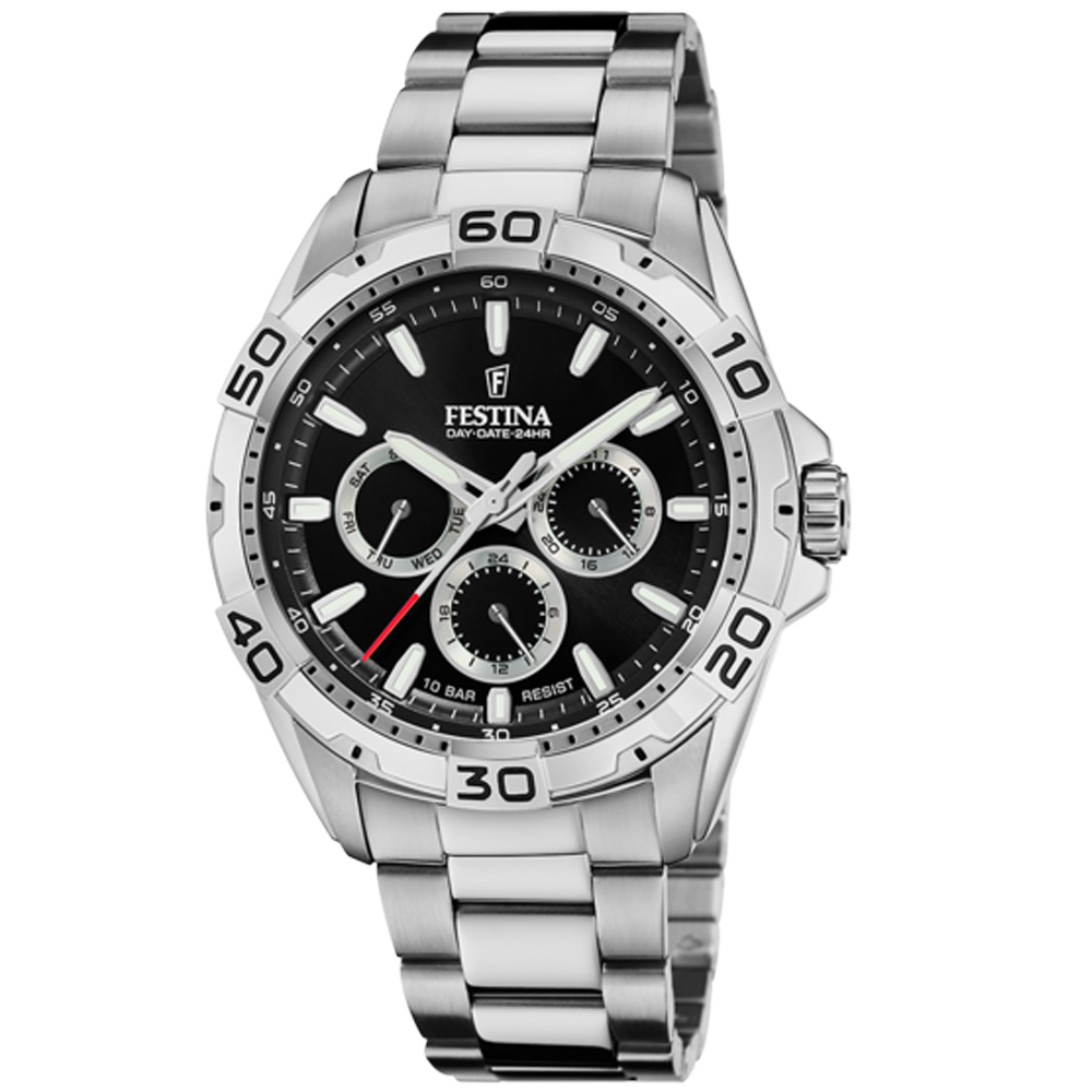 MULTIFUNCTION MENS BLACK DIAL SILVER STEEL 