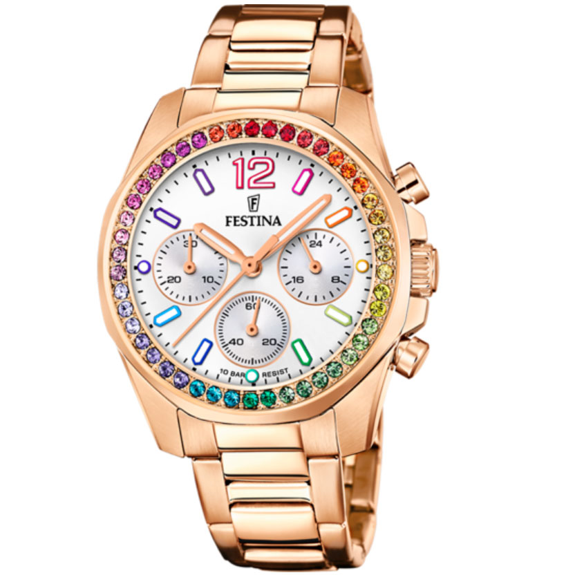 BOYFRIEND WOMENS SILVER DIAL ROSE GOLD STEEL 