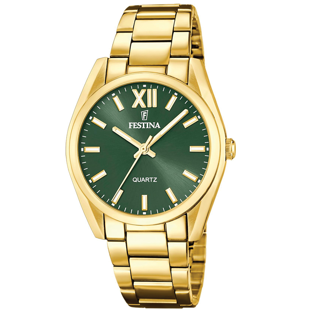BOYFRIEND WOMENS GREEN DIAL GOLD STEEL 