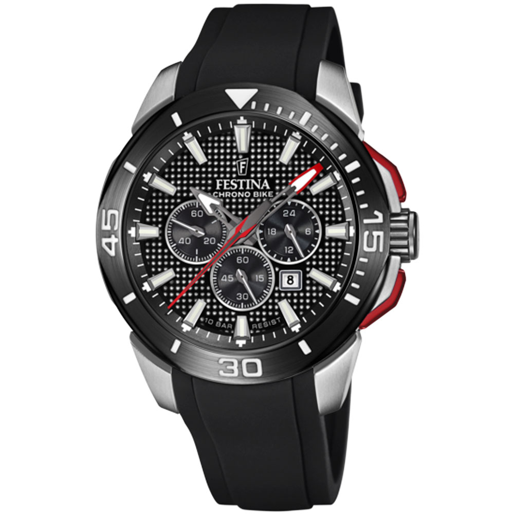 CHRONO BIKE MENS BLACK DIAL BLACK SILICONE 