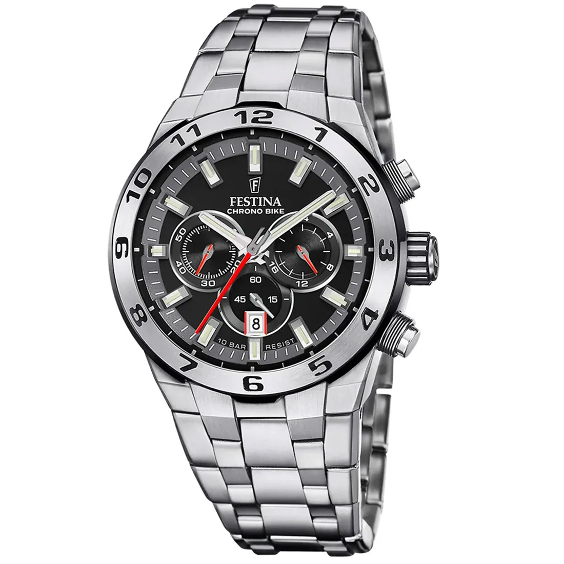 CHRONO BIKE MENS BLACK DIAL SILVER STEEL 