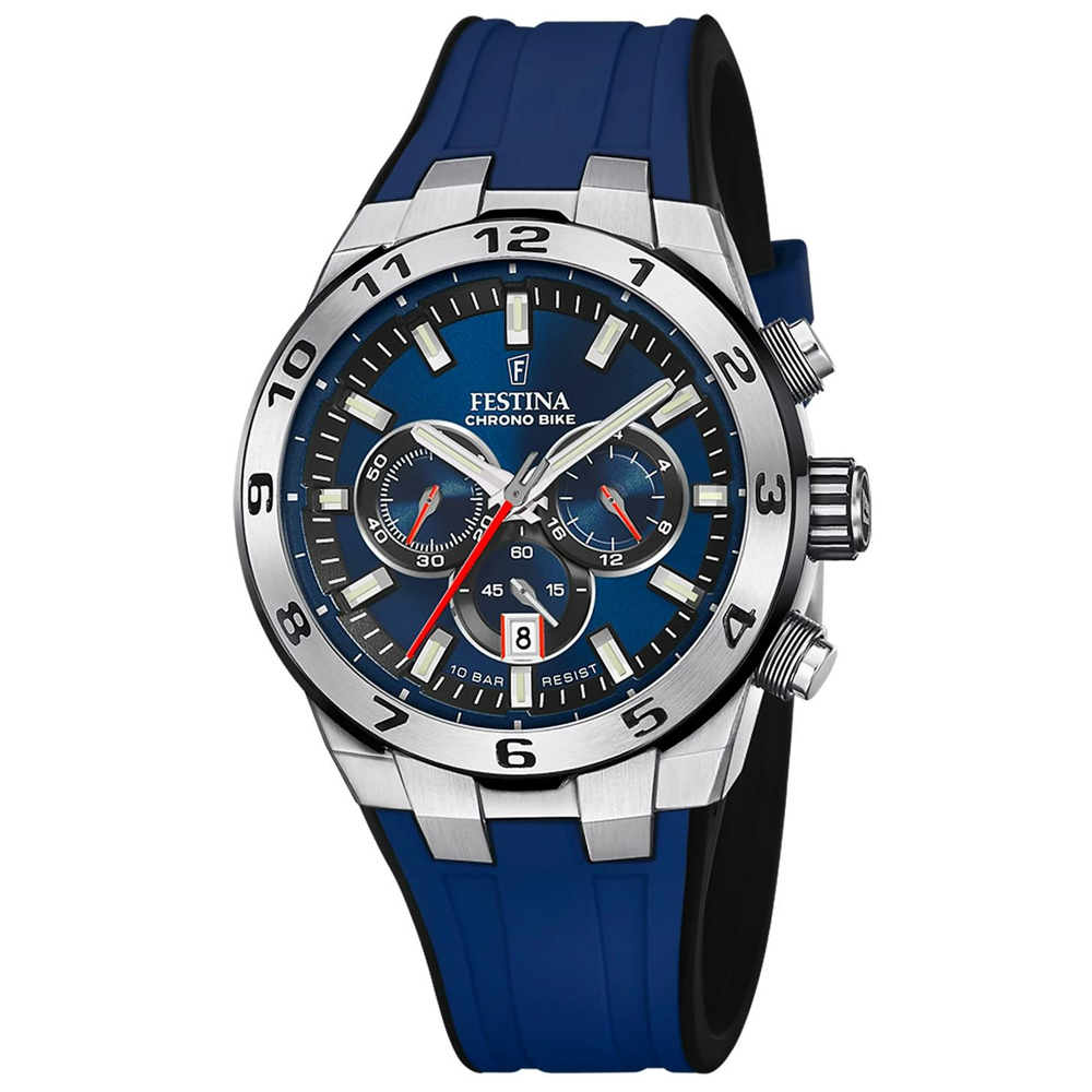 CHRONO BIKE MENS BLUE DIAL BLUE SILICONE 