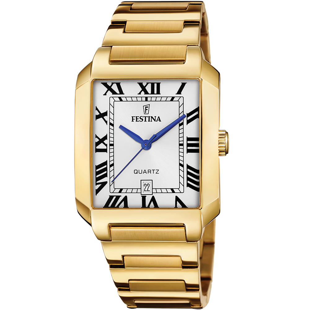 ON THE SQUARE MENS SILVER DIAL GOLD STEEL 