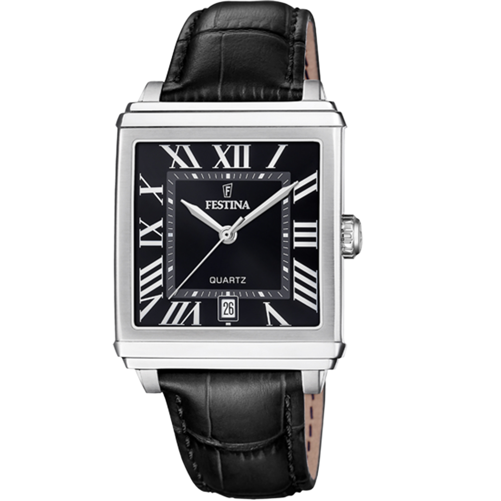 ON THE SQUARE UNISEX BLACK DIAL BLACK LEATHER 