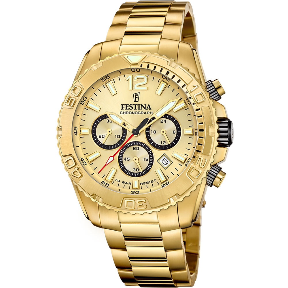 TIMELESS CHRONOGRAPH MENS GOLD DIAL GOLD STEEL 