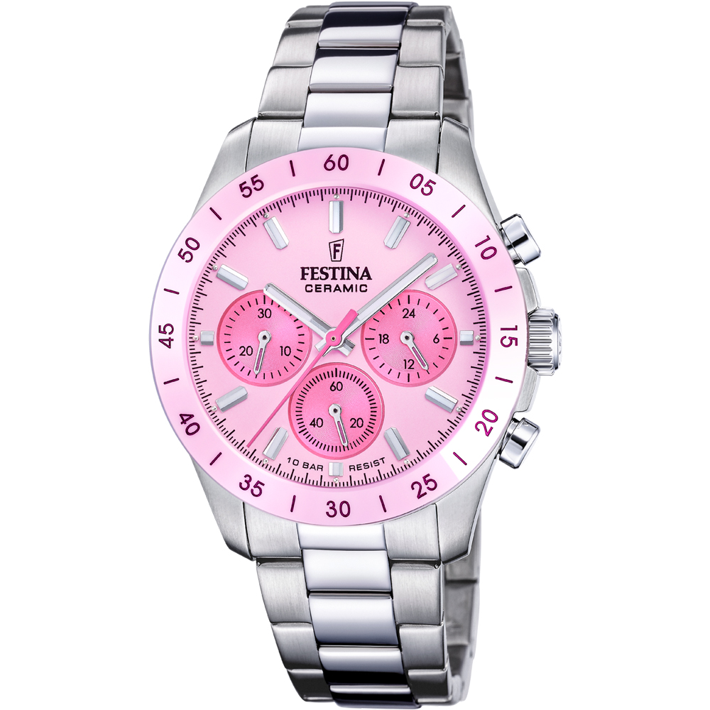 CERAMIC WOMENS PINK DIAL SILVER STEEL 