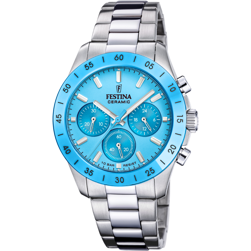 CERAMIC WOMENS BLUE DIAL SILVER STEEL 