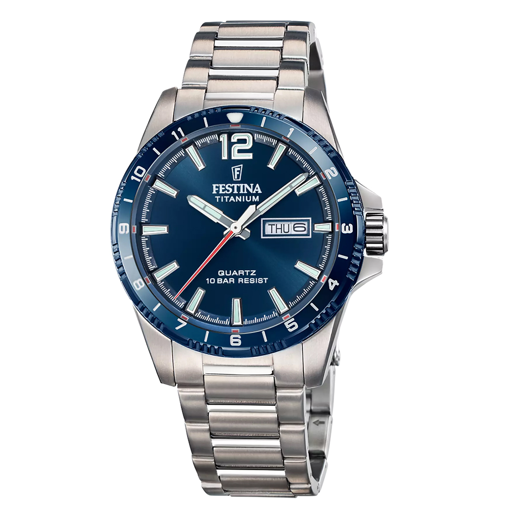 TITANIUM MENS BLUE DIAL GREY TITANIUM 