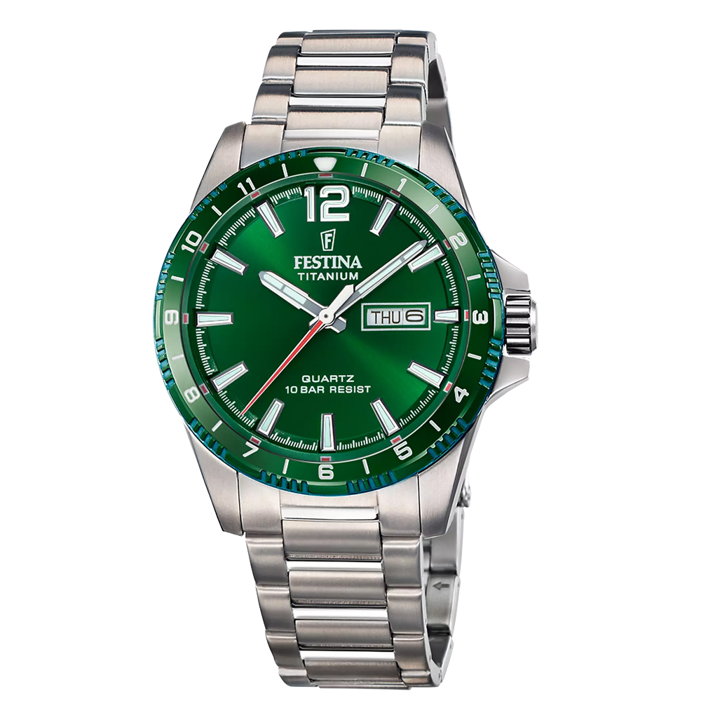 TITANIUM MENS GREEN DIAL GREY TITANIUM 