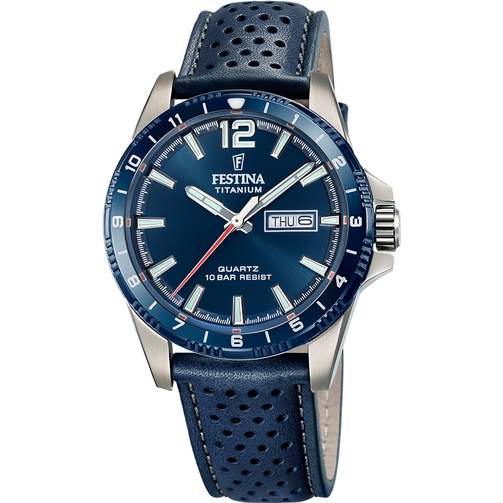 TITANIUM MENS BLUE DIAL BLUE LEATHER  