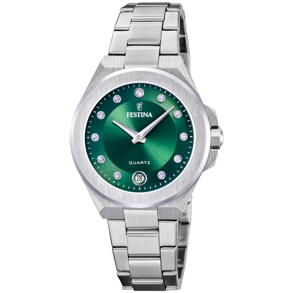 MADEMOISELLE WOMENS GREEN DIAL SILVER STEEL 