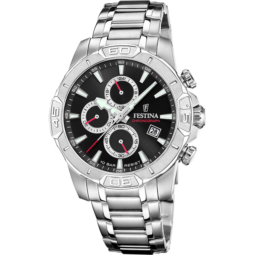 TIMELESS CHRONOGRAPH MENS BLACK DIAL SILVER STEEL 