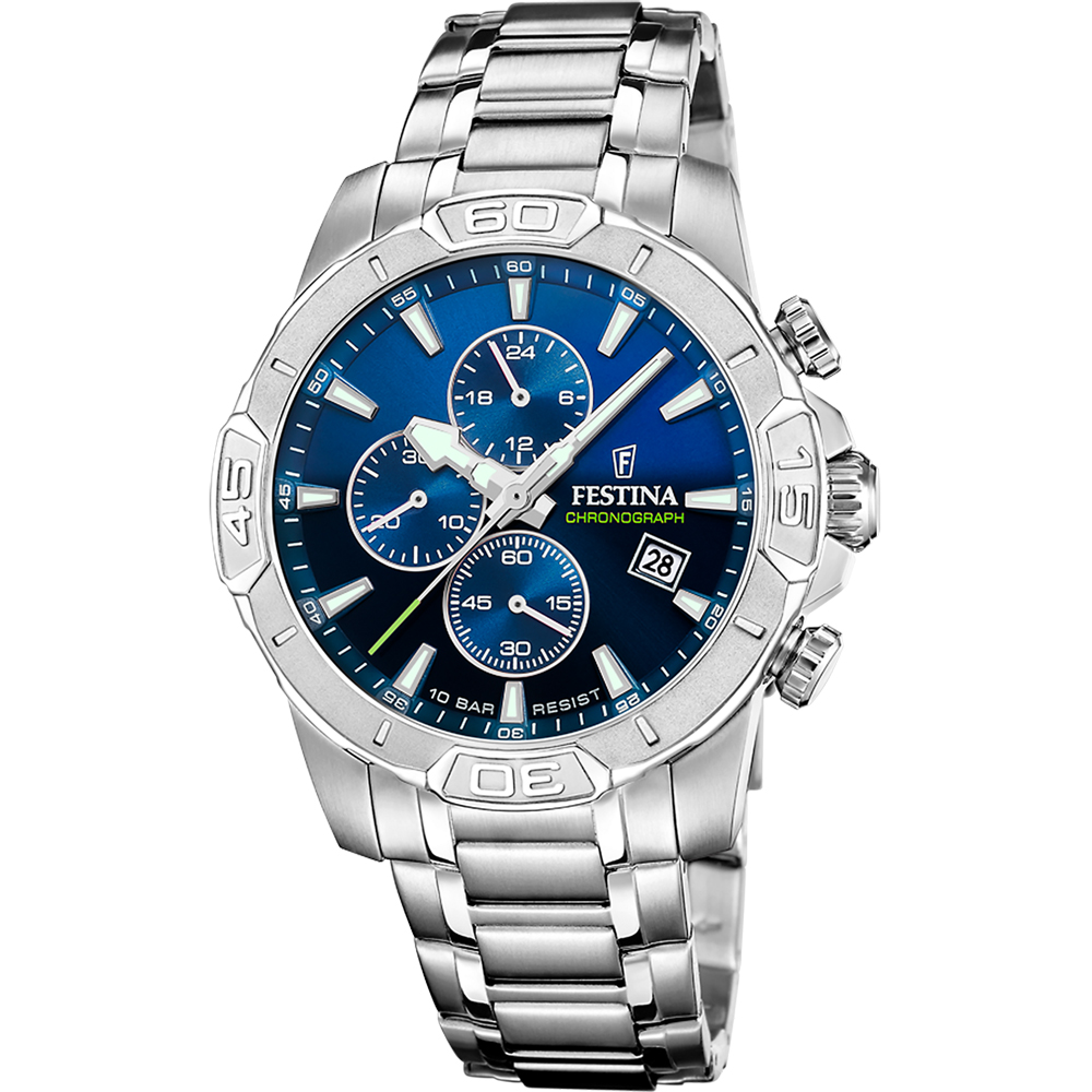 TIMELESS CHRONOGRAPH MENS BLUE BLACK DIAL SILVER STEEL 