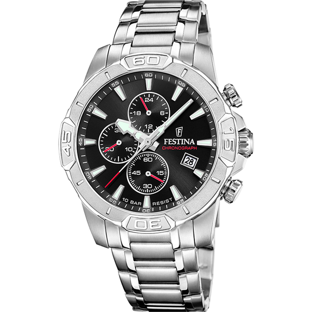 TIMELESS CHRONOGRAPH MENS BLACK DIAL SILVER STEEL 