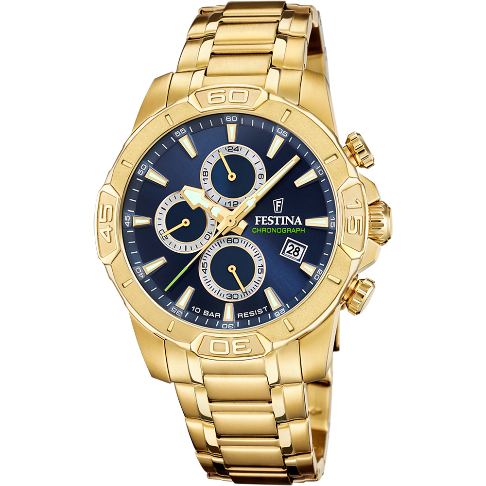 TIMELESS CHRONOGRAPH MENS WHITE DIAL GOLD STEEL 