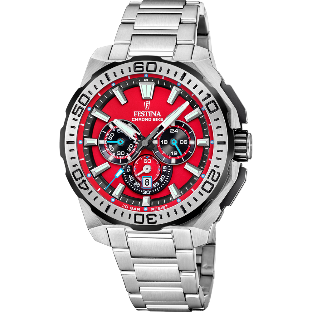 CHRONO BIKE MENS RED BLACK DIAL SILVER STEEL 
